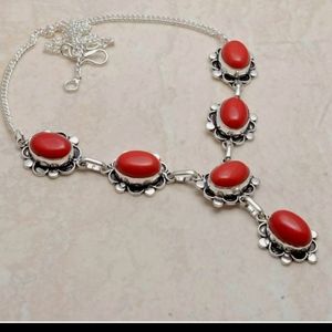 New simulated red coral sterling silver necklace